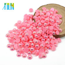 Top Sale Domed Acrylic Beads Flat Back Pearls and Rhinestone for Nail Art , A13-Dark Pink AB